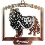 Product Description: Reveille"</br>Known and loved by all, Reveille is the official mascot of Texas A&M. She has reigned as the First Lady of Aggieland since 1931. Affectionately known as Miss Rev, she is the highest-ranking member of the Corps of Cadets and wears five silver diamonds (the Corps Commander only wears four.) Reveille enjoys all of the privileges due a superior officer. If she decides to rest in a corps member's chair or bed, they must give it up to her. Tradition dictates that if Reveille barks in class, the professor should end class because Miss Rev is bored.</br></br>Reveille first made her appearance in January 1931. While traveling back to campus a group of cadets hit a small black and white dog. They picked her up and brought her back to their dorm to care for her. Since pets weren't allowed on campus, the boys carefully concealed her. She blew their cover and earned her name the next morning when she barked at the sound of Reveille, the morning bugle call.</br> 2016-Reveille