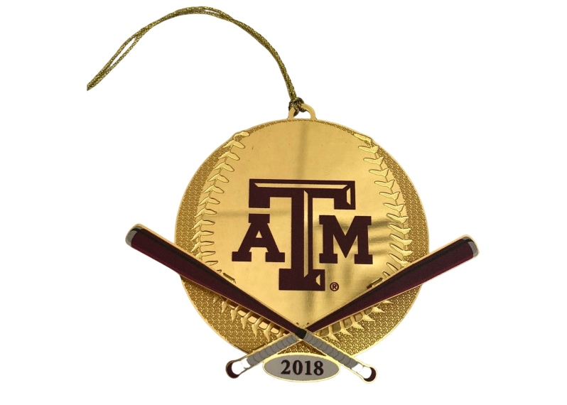 Product Description: This Year’s Christmas in Aggieland ornament celebrates all those fun and exciting times rooting for the Texas A&M Baseball team. Whether you love catching the Aggies at Olsen Field in College Station or you prefer to watch the games with family and friends gathered ‘round the TV, Aggie baseball games are sure to be a great time! With an all-time record of 2550-1427-42 (.634 winning percentage) through the 2014 season, the Aggies have won 19 conference championships (15 in the Southwest Conference and 4 in the Big 12). They have made 33 NCAA appearances, advancing in the College World Series six times: 1951, 1964, 1993, 1999, 2011 and as recently as 2017! Join us as we celebrate our national pastime this yuletide with an Aggie ornament on your tree. Merry Christmas and gig’em!</br> 2018 Aggie Baseball
