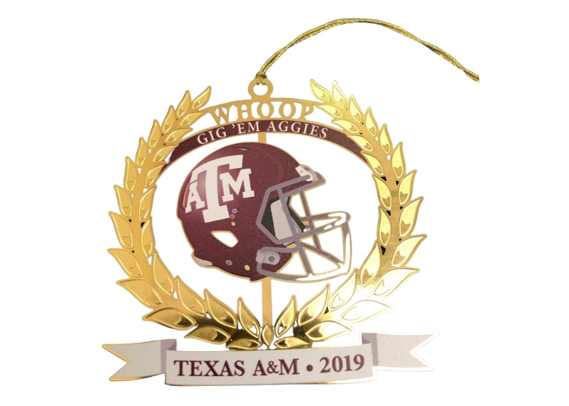 Product Description: This year’s Christmas in Aggieland ornament is a tribute to one of the most exciting experiences that unite Aggies across generations: Aggie Football!</br></br>Texas A&M University has always shone as a beacon where traditions abound and history runs deep, and nothing epitomizes this more than Aggie Football. </br></br>There is a reason Kyle Field is consistently rated as one of the best places to spend a Saturday afternoon in the fall. Football games in Aggieland are an experience you cannot miss, nor will you ever forget. </br></br>Wave your 12th Man towel, saw varsity’s horns off, marvel at the Aggie Band halftime march, and yell with 90,000 of your best friends. There’s a spirit can ne’er be told, indeed.</br></br>Enjoy this year’s Christmas in Aggieland ornament as you gather around the tree and reminisce about the Aggies’ glorious campaigns.</br></br>Merry Christmas, and Gig ‘em!</br> 2019 Aggie Football